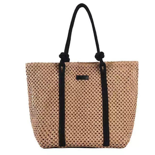 Hollow Paper Rope Woven Tote Bag - Large Capacity Shoulder Bag for Beach & Commute