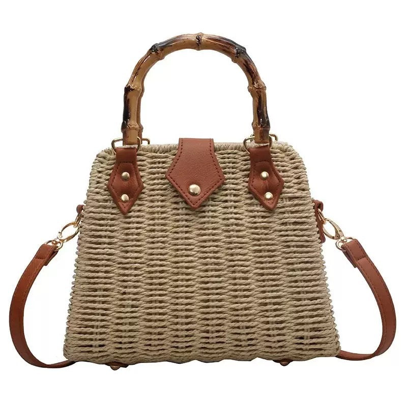 Light Luxury Bamboo Woven Square Bag - Iron Frame Crossbody Shoulder Bag