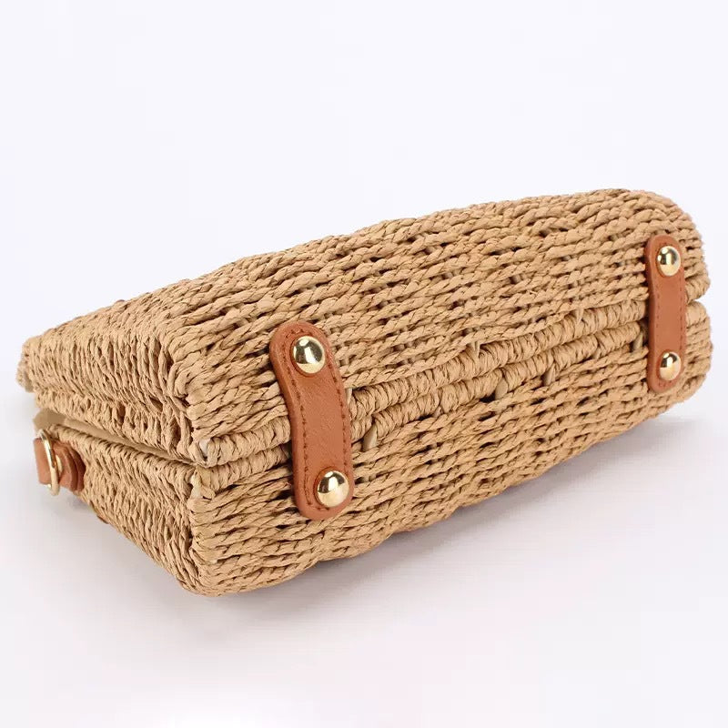 Light Luxury Bamboo Woven Square Bag - Iron Frame Crossbody Shoulder Bag