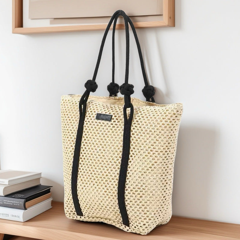 Hollow Paper Rope Woven Tote Bag - Large Capacity Shoulder Bag for Beach & Commute