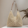 Paper Rope Crochet V-Shape Straw Beach Bag - Versatile Single Shoulder Tote