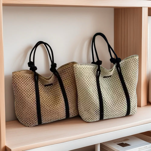 Hollow Paper Rope Woven Tote Bag - Large Capacity Shoulder Bag for Beach & Commute