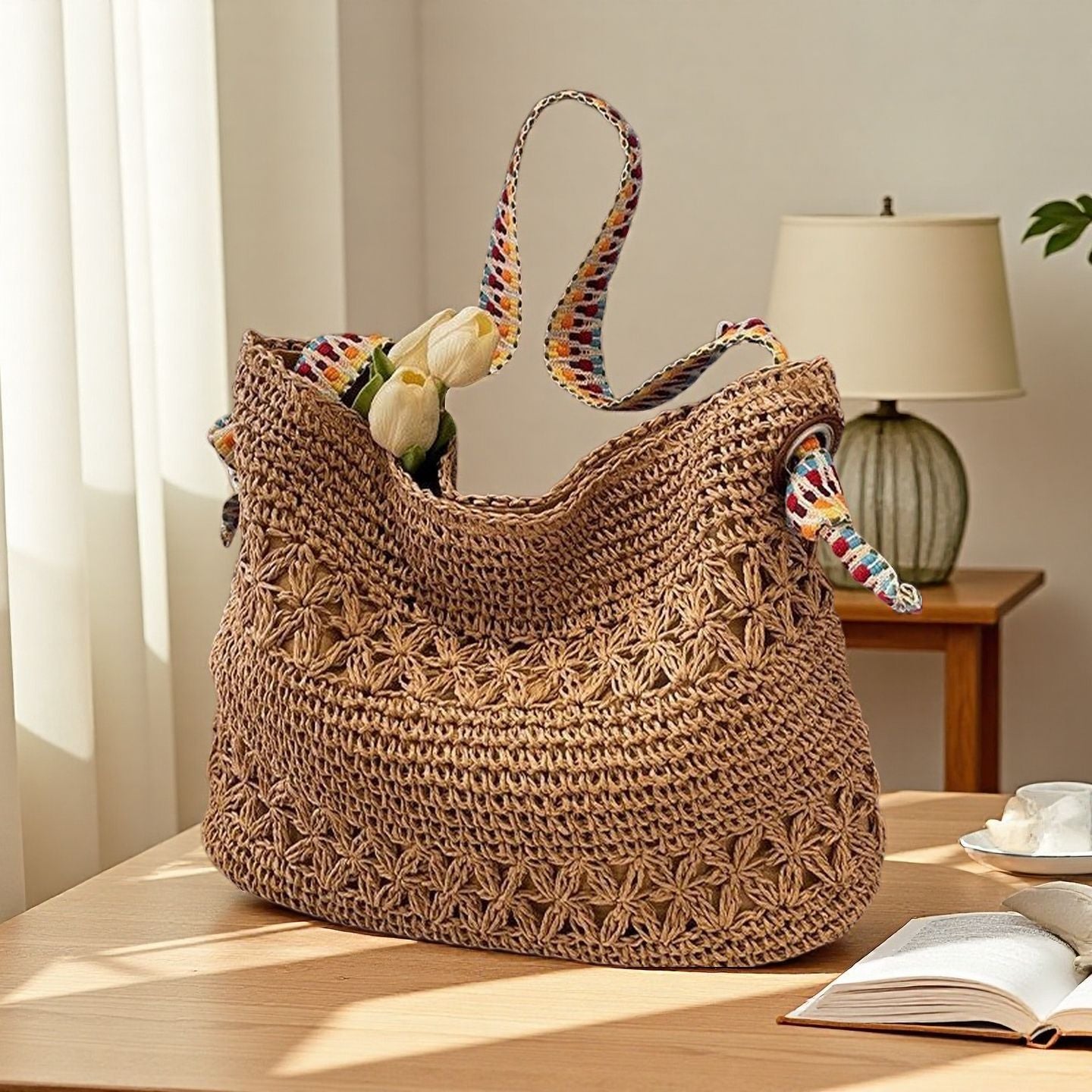 Women's Large Capacity Woven Straw Beach Tote Bag - Summer Shoulder Bag 2025