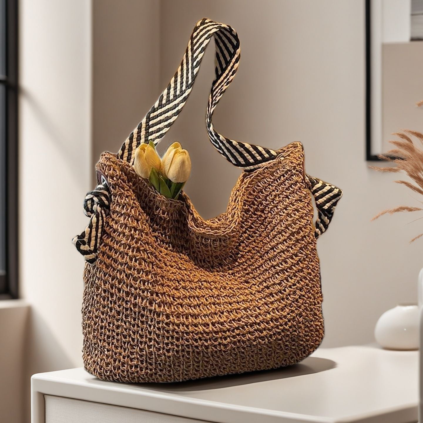Women's Large Capacity Woven Straw Beach Tote Bag - Summer Shoulder Bag 2025