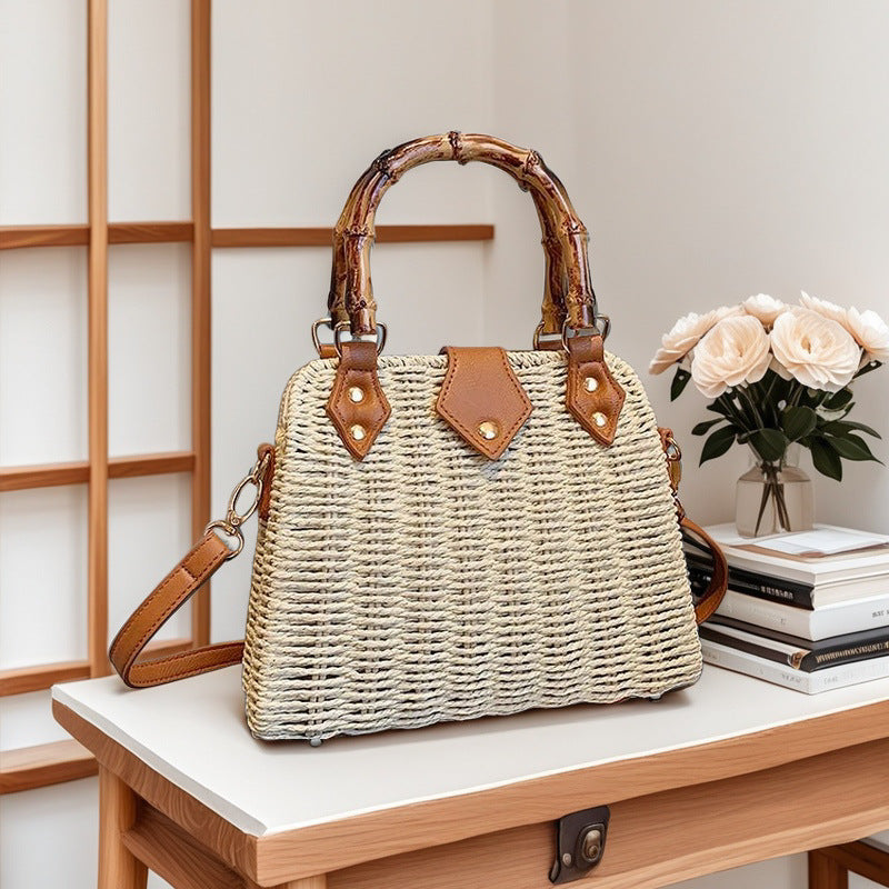 Light Luxury Bamboo Woven Square Bag - Iron Frame Crossbody Shoulder Bag