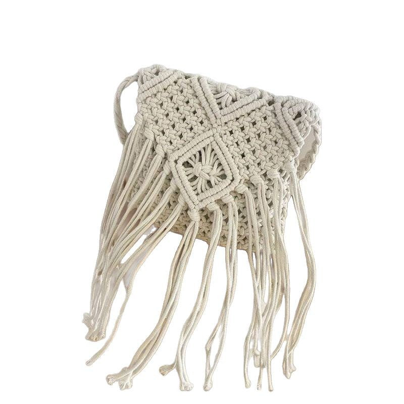 Tassel Cotton Rope Hand-Woven Bag - Ethnic Style Square Shoulder Crossbody Bag